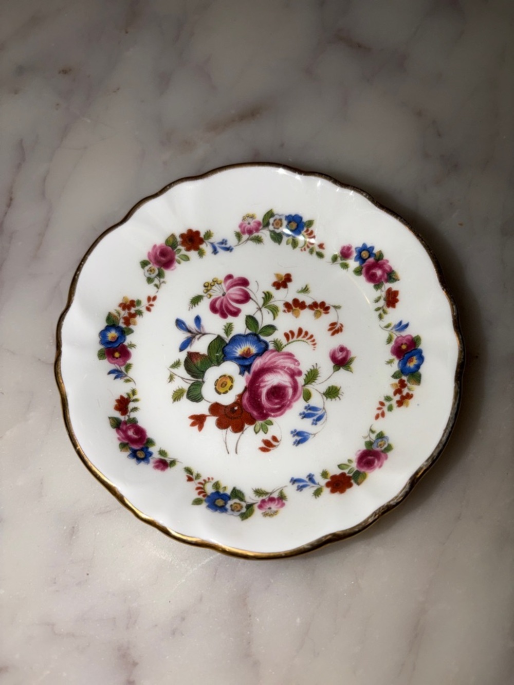 Royal Windsor White Floral Porcelain Trinket Dish with Gold Trim